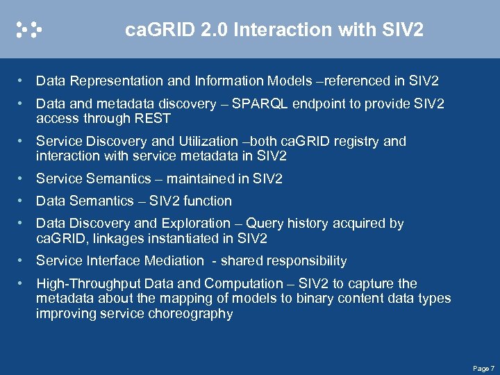 ca. GRID 2. 0 Interaction with SIV 2 • Data Representation and Information Models
