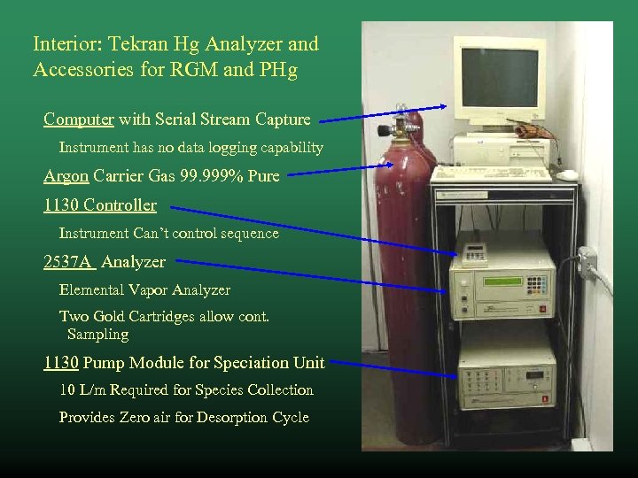 Interior: Tekran Hg Analyzer and Accessories for RGM and PHg Computer with Serial Stream