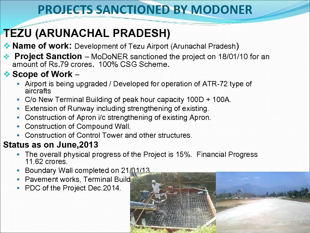 PROJECTS SANCTIONED BY MODONER TEZU (ARUNACHAL PRADESH) v Name of work: Development of Tezu
