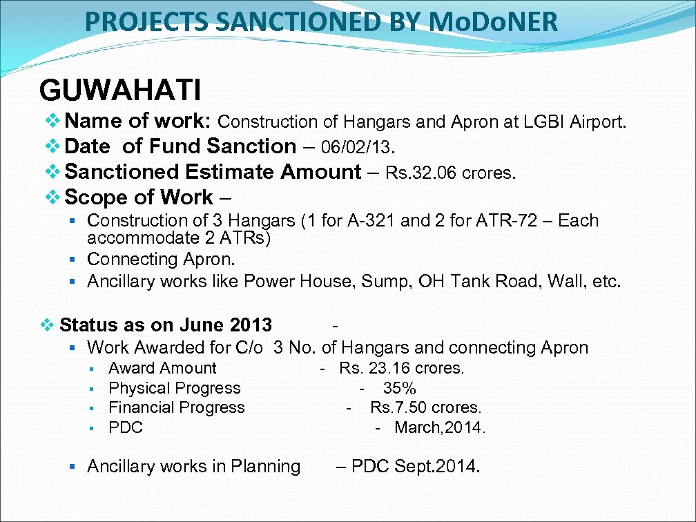 PROJECTS SANCTIONED BY Mo. Do. NER GUWAHATI v Name of work: Construction of Hangars