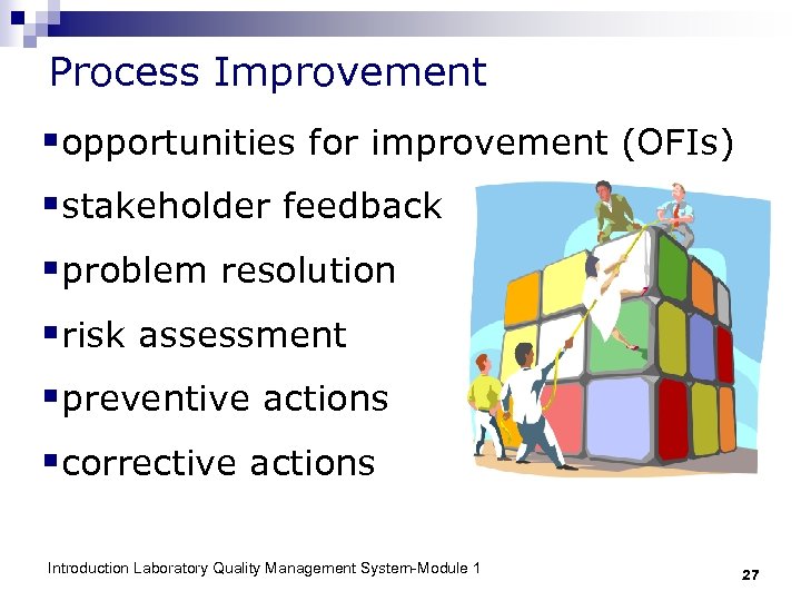 Process Improvement §opportunities for improvement (OFIs) §stakeholder feedback §problem resolution §risk assessment §preventive actions