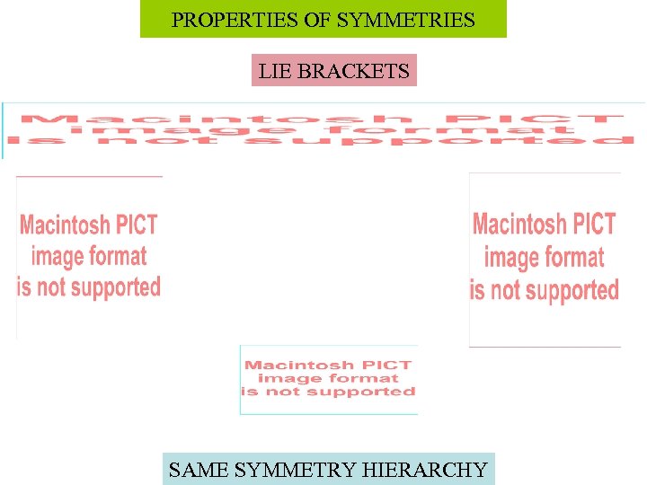 PROPERTIES OF SYMMETRIES LIE BRACKETS SAME SYMMETRY HIERARCHY 