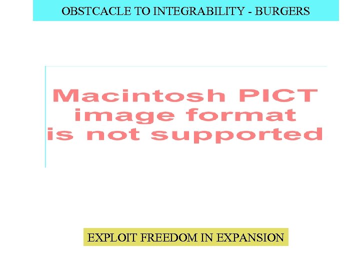 OBSTCACLE TO INTEGRABILITY - BURGERS EXPLOIT FREEDOM IN EXPANSION 