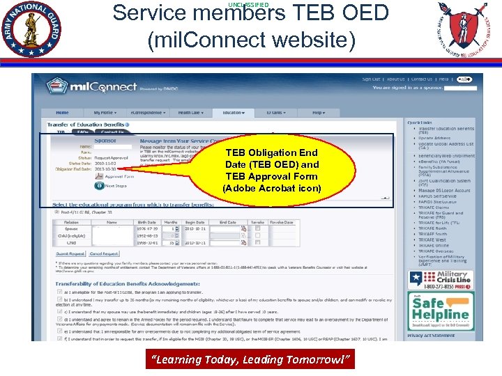 Service members TEB OED (mil. Connect website) UNCLASSIFIED TEB Obligation End Date (TEB OED)