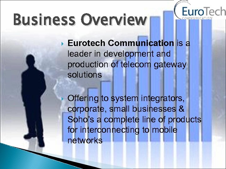 Business Overview Eurotech Communication is a leader in development and production of telecom gateway