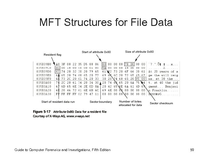 MFT Structures for File Data Guide to Computer Forensics and Investigations, Fifth Edition 59