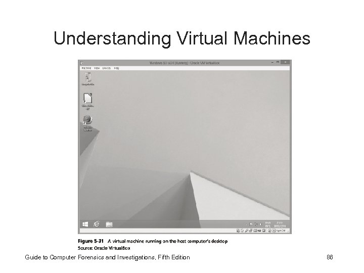 Understanding Virtual Machines Guide to Computer Forensics and Investigations, Fifth Edition 86 