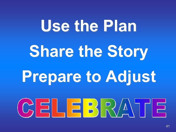 Use the Plan Share the Story Prepare to Adjust 41 