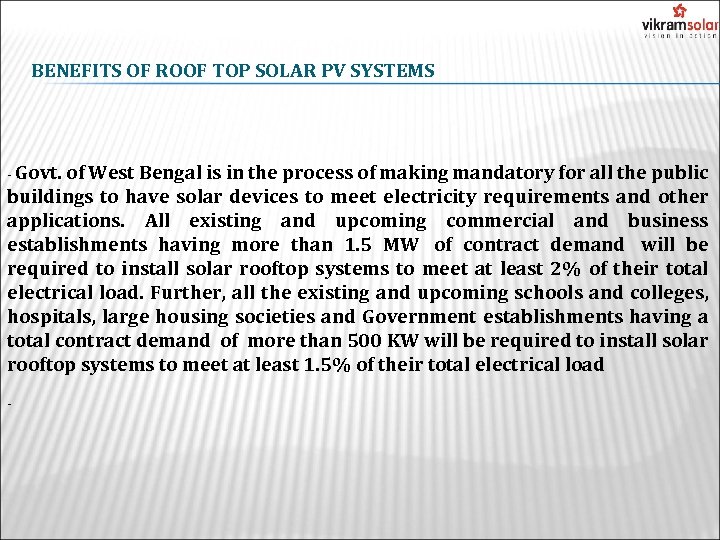 BENEFITS OF ROOF TOP SOLAR PV SYSTEMS - Govt. of West Bengal is in