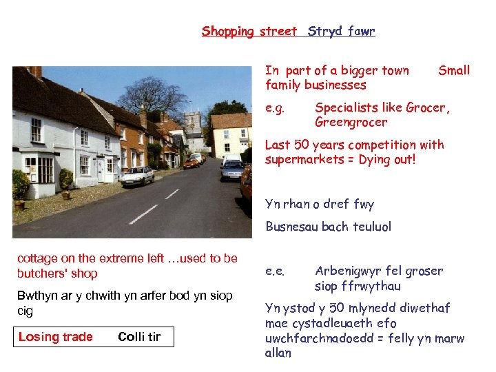 Shopping street Stryd fawr In part of a bigger town family businesses e. g.