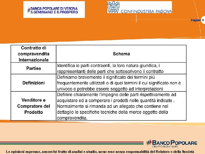 Pagina 9 Le opinioni espresse, ancorché frutto di analisi e studio, sono rese senza