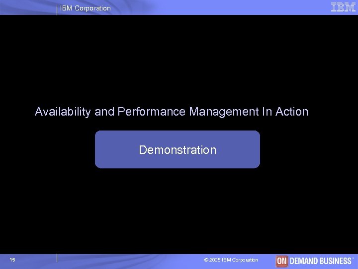 IBM Corporation Availability and Performance Management In Action Demonstration 15 © 2005 IBM Corporation