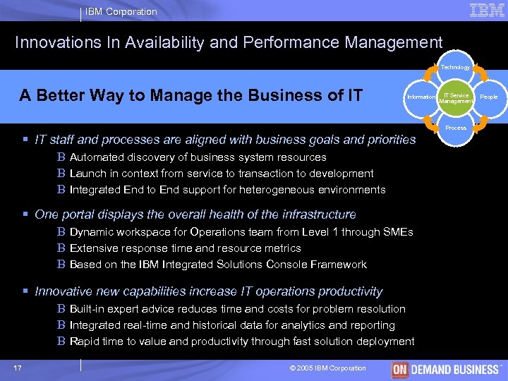 IBM Corporation Innovations In Availability and Performance Management Technology A Better Way to Manage