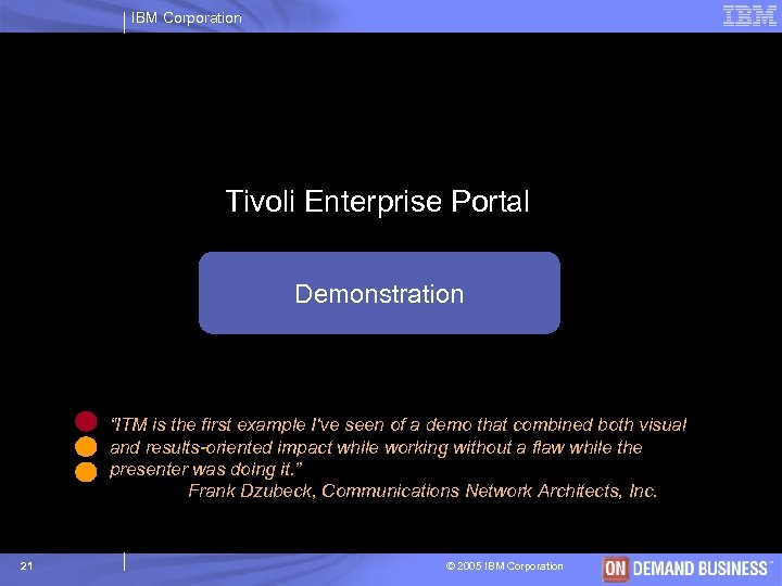 IBM Corporation Tivoli Enterprise Portal Demonstration “ITM is the first example I've seen of