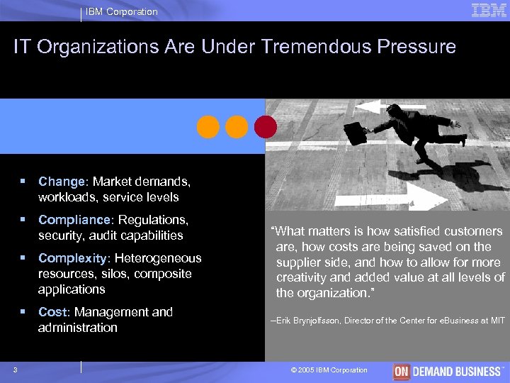 IBM Corporation IT Organizations Are Under Tremendous Pressure § Change: Market demands, workloads, service