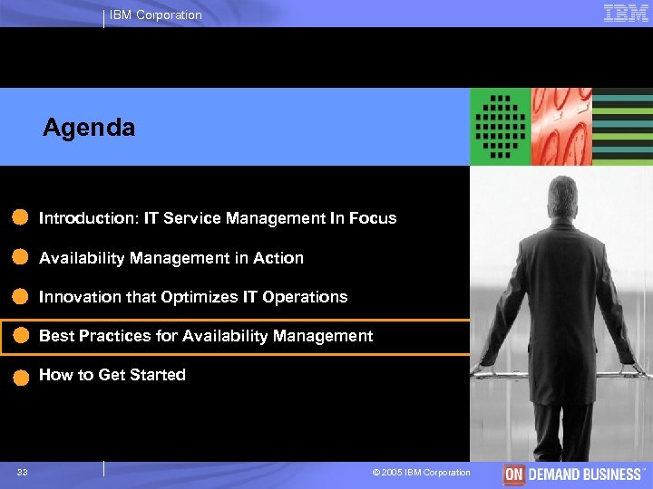 IBM Corporation Agenda Introduction: IT Service Management In Focus Availability Management in Action Innovation