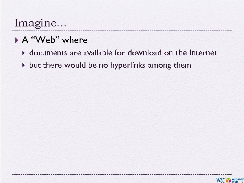 Imagine… A “Web” where documents are available for download on the Internet but there