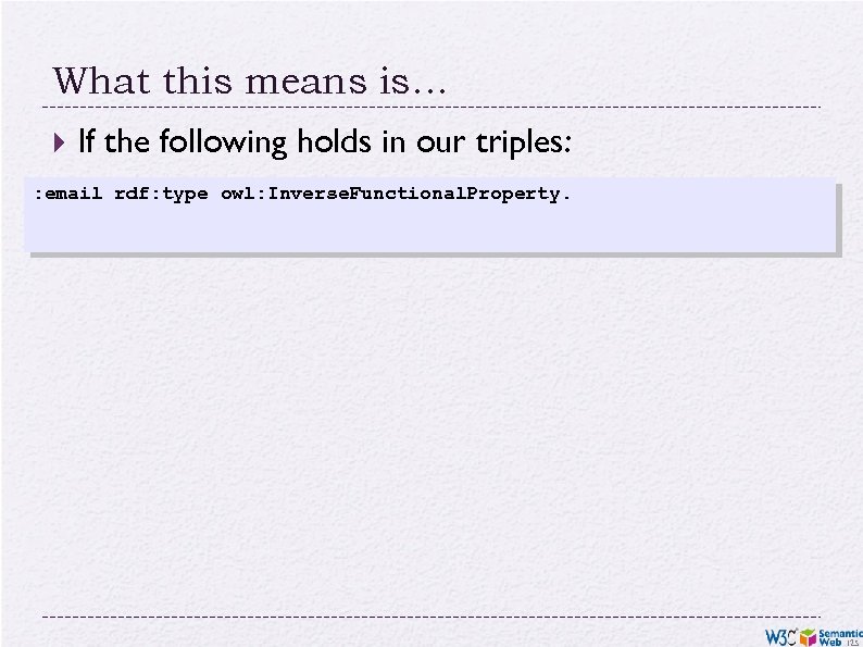 What this means is… If the following holds in our triples: : email rdf: