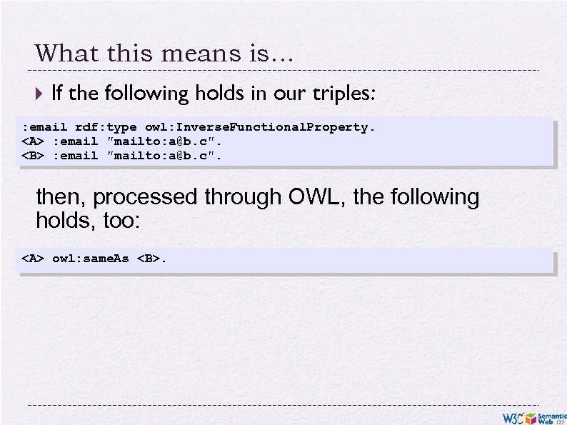 What this means is… If the following holds in our triples: : email rdf: