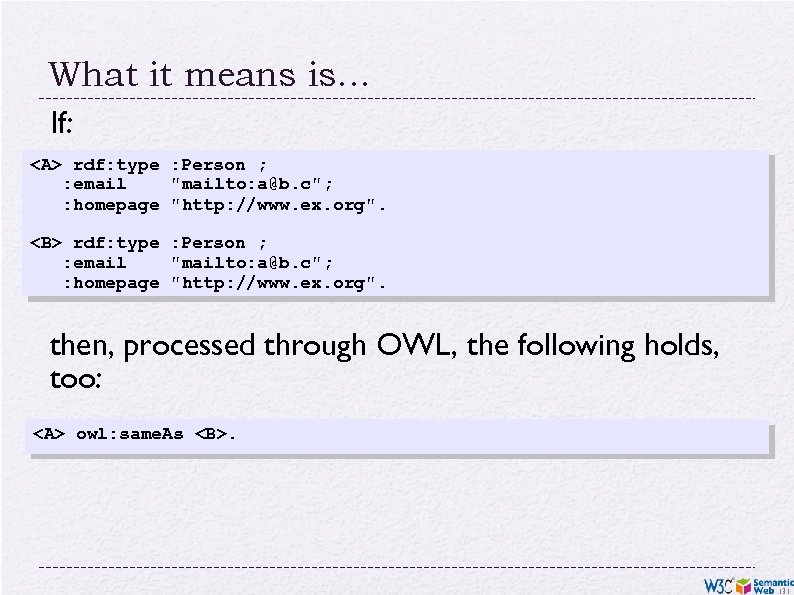 What it means is… If: <A> rdf: type : Person ; : email "mailto: