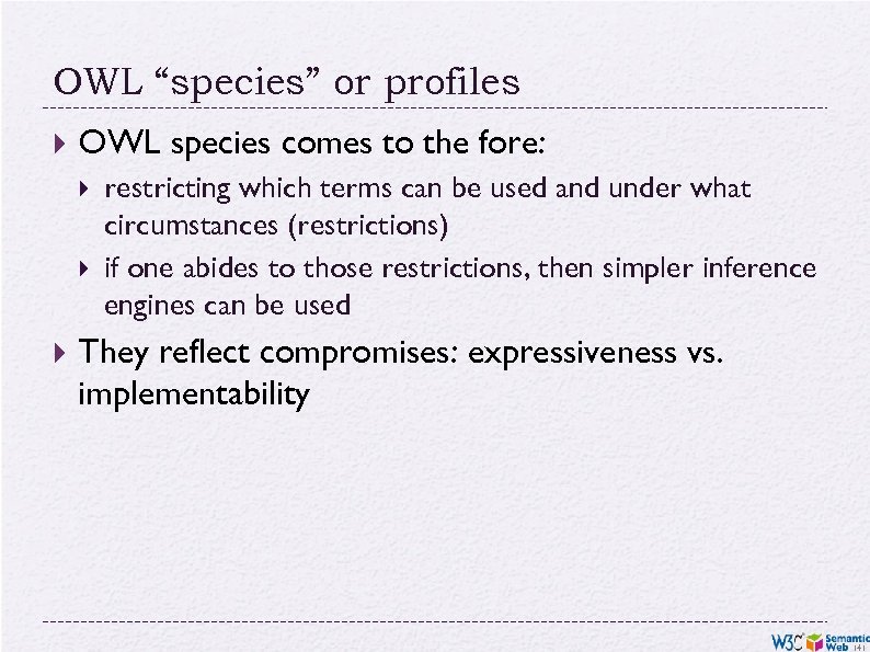 OWL “species” or profiles OWL species comes to the fore: restricting which terms can