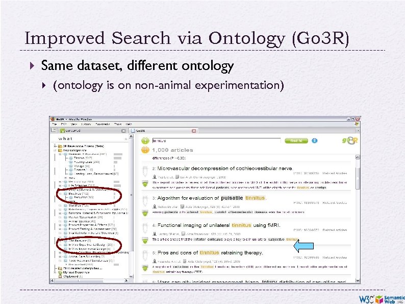 Improved Search via Ontology (Go 3 R) Same dataset, different ontology (ontology is on