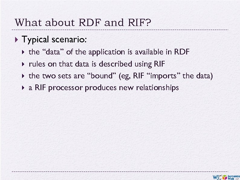 What about RDF and RIF? Typical scenario: the “data” of the application is available