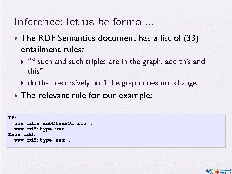 Inference: let us be formal… The RDF Semantics document has a list of (33)