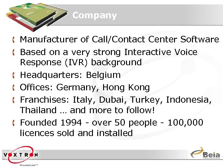 Company Å Manufacturer of Call/Contact Center Software Å Based on a very strong Interactive