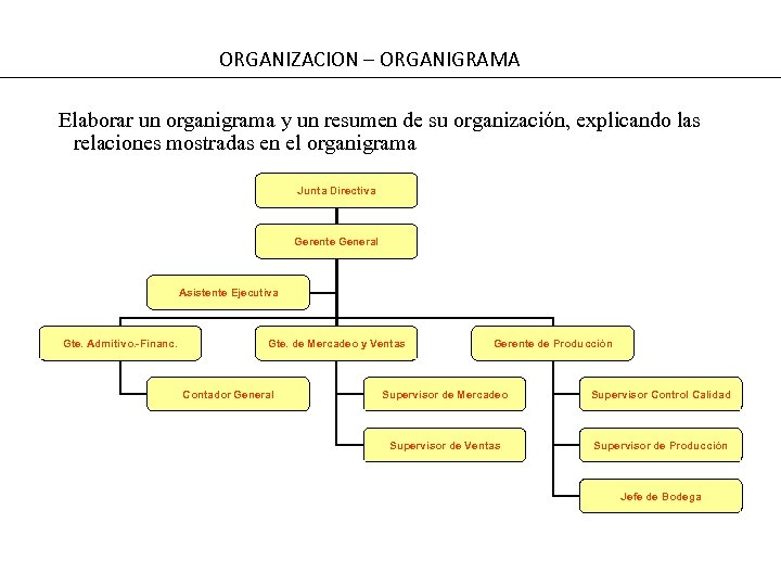 ORGANIZACION – ORGANIGRAMA Elaborar un organigrama y un resumen de su organización, explicando las