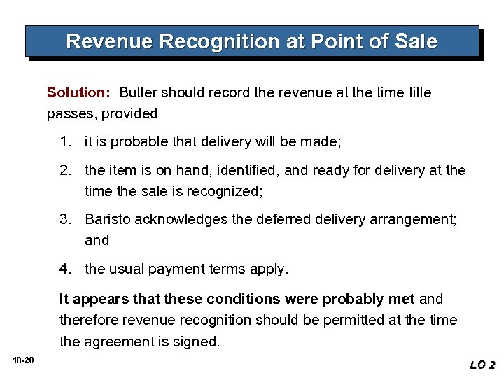 Revenue Recognition at Point of Sale Solution: Butler should record the revenue at the
