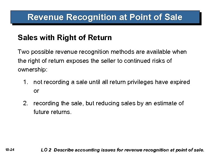 Revenue Recognition at Point of Sales with Right of Return Two possible revenue recognition