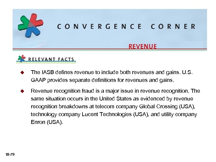 u u 18 -79 The IASB defines revenue to include both revenues and gains.