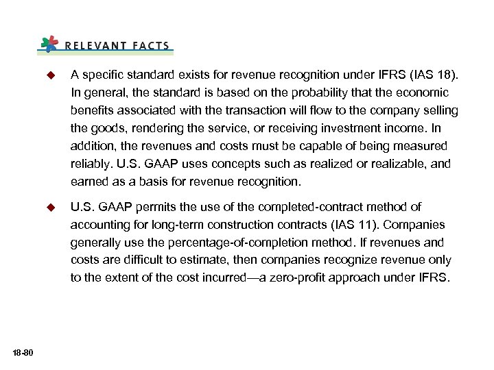u u 18 -80 A specific standard exists for revenue recognition under IFRS (IAS
