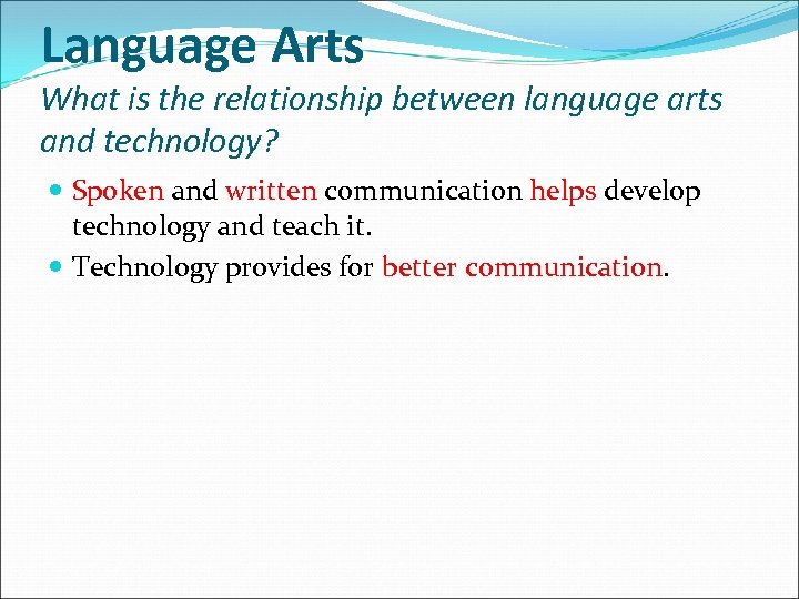 Language Arts What is the relationship between language arts and technology? Spoken and written