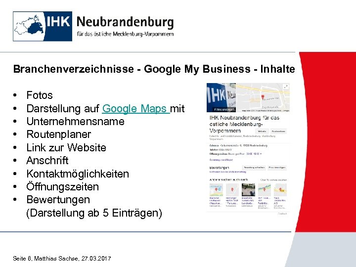 Branchenverzeichnisse - Google My Business - Inhalte • • • Fotos Darstellung auf Google