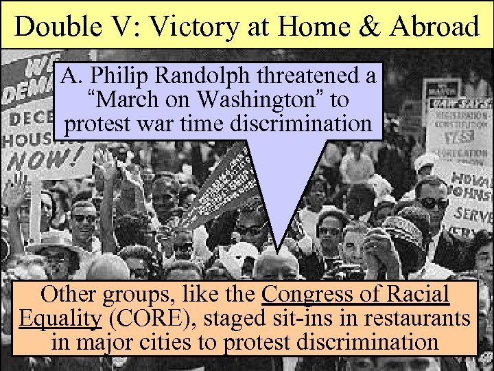 Double V: Victory at Home & Abroad A. Philip Randolph threatened a “March on