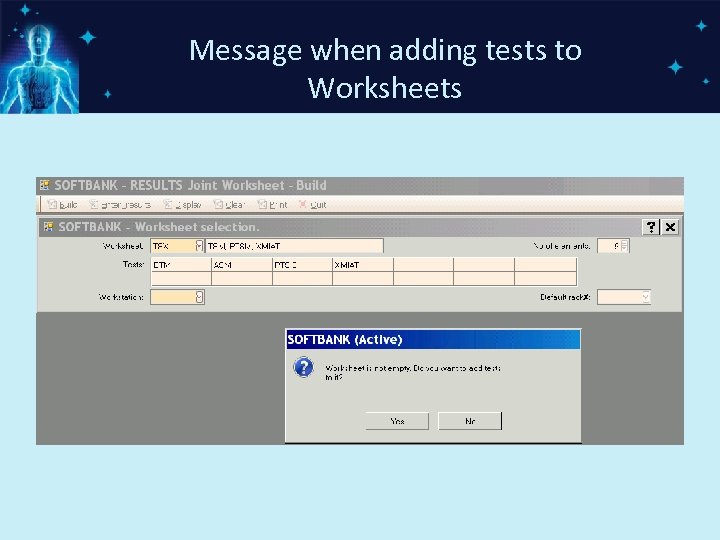 Message when adding tests to Worksheets 