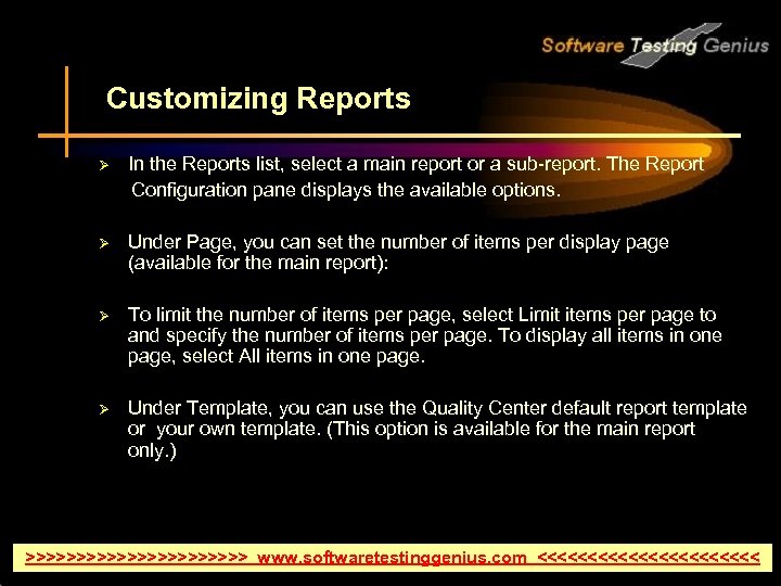Customizing Reports In the Reports list, select a main report or a sub-report. The