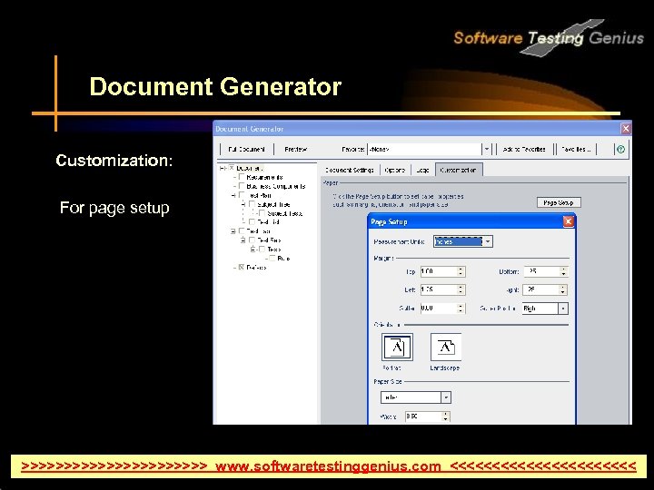 Document Generator Customization: For page setup >>>>>>>>>>> www. softwaretestinggenius. com <<<<<<<<<<< 