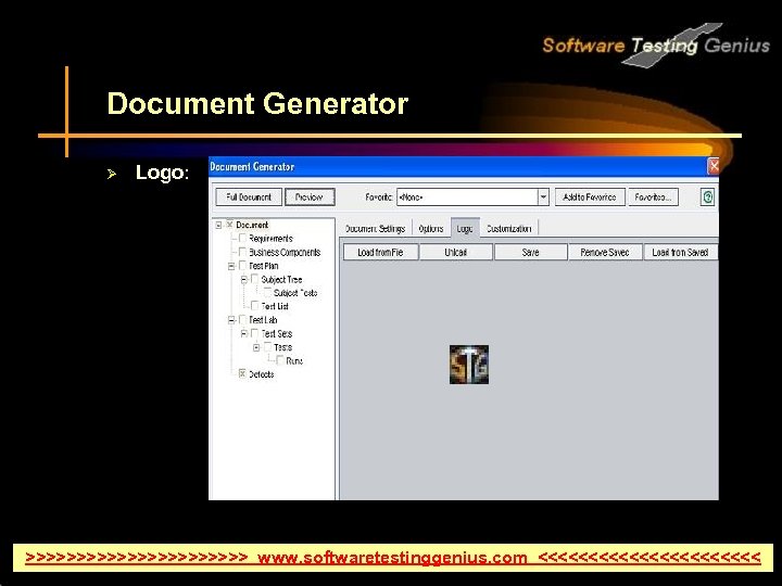 Document Generator Ø Logo: >>>>>>>>>>> www. softwaretestinggenius. com <<<<<<<<<<< 