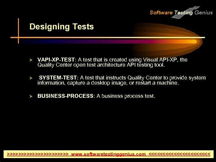 Designing Tests Ø VAPI-XP-TEST: A test that is created using Visual API-XP, the Quality