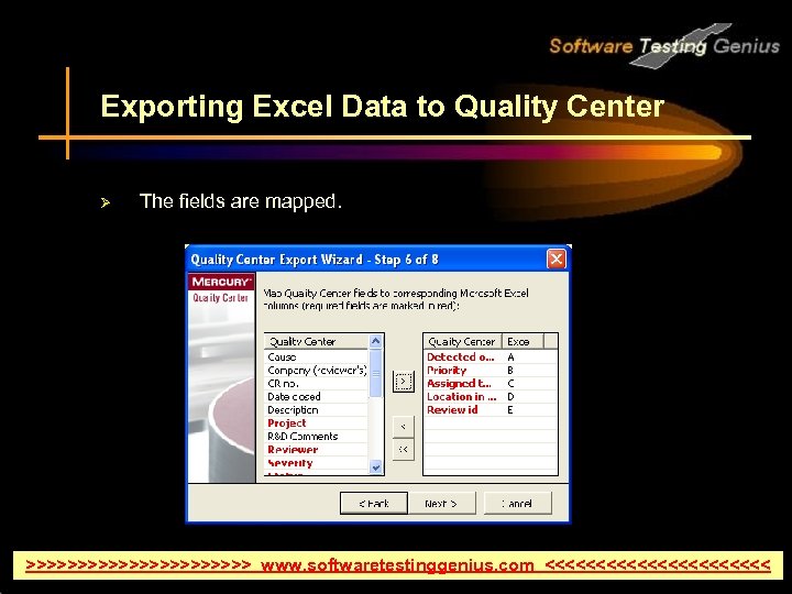 Exporting Excel Data to Quality Center Ø The fields are mapped. >>>>>>>>>>> www. softwaretestinggenius.