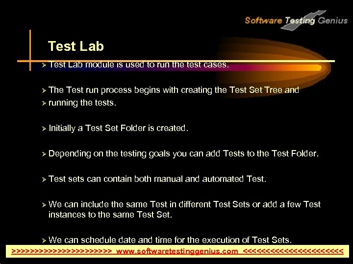Test Lab Ø Test Lab module is used to run the test cases. Ø