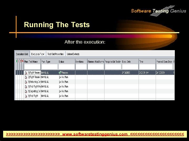 Running The Tests After the execution: >>>>>>>>>>> www. softwaretestinggenius. com <<<<<<<<<<< 