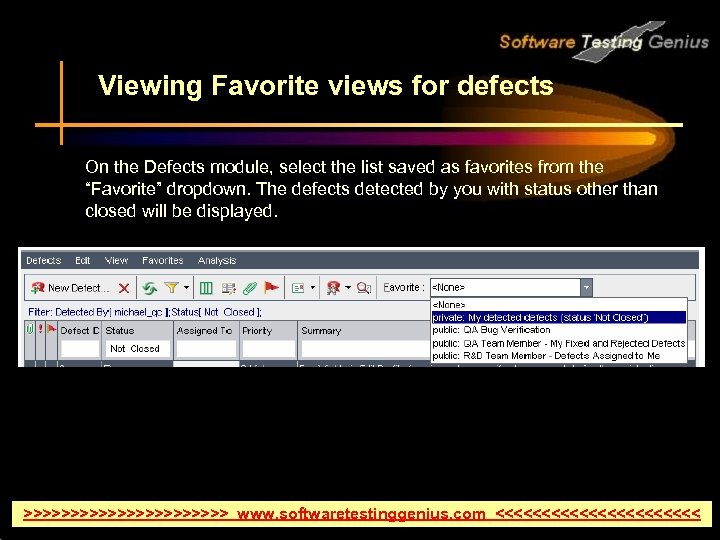 Viewing Favorite views for defects On the Defects module, select the list saved as