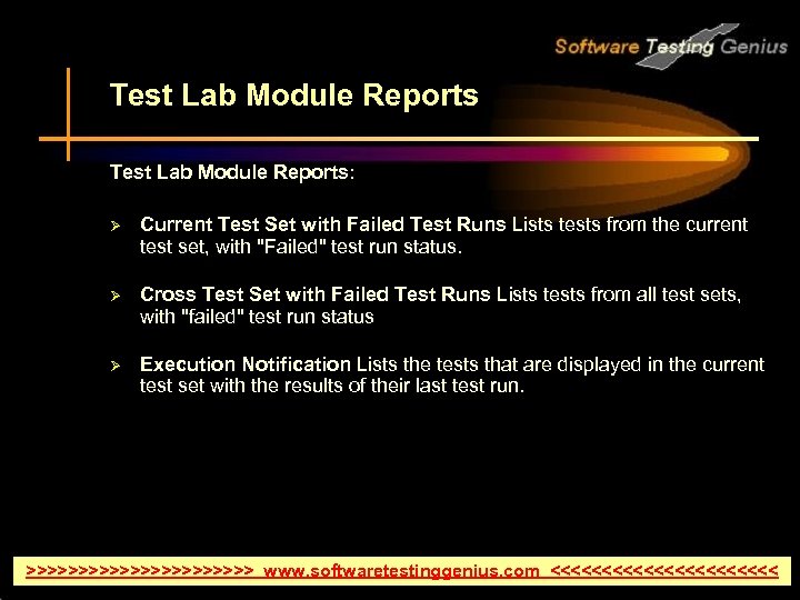 Test Lab Module Reports: Ø Current Test Set with Failed Test Runs Lists tests