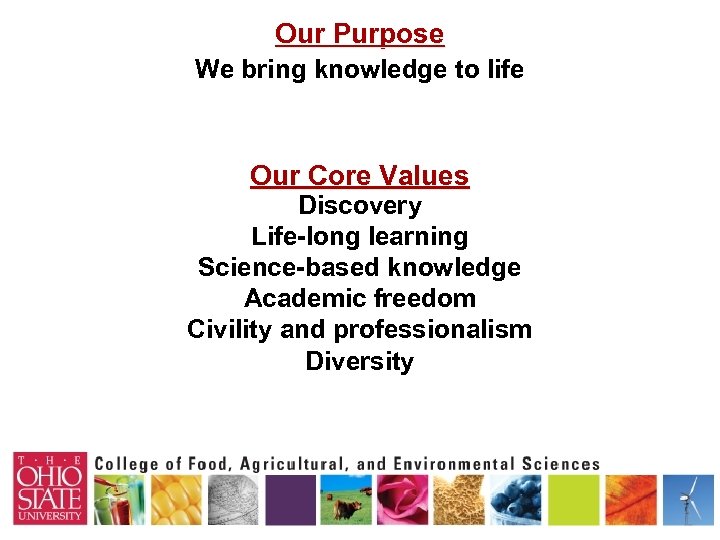 Our Purpose We bring knowledge to life Our Core Values Discovery Life-long learning Science-based