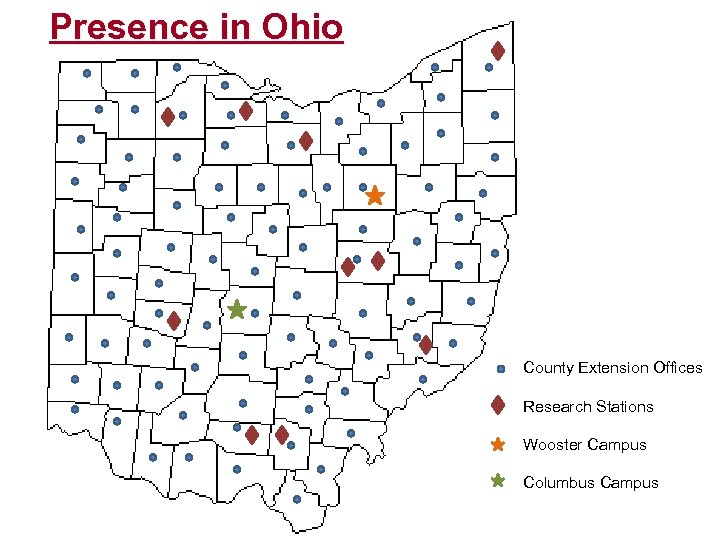 Presence in Ohio County Extension Offices Research Stations Wooster Campus Columbus Campus 
