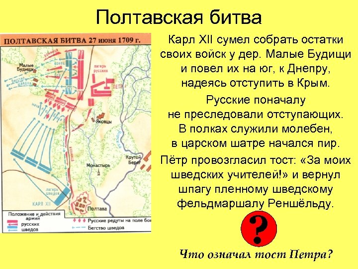 Полтавская битва Карл XII сумел собрать остатки своих войск у дер. Малые Будищи и